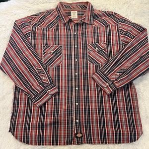 Authentic Dickies Casual Long Sleeve Button Down Plaid Shirt Cotton Poly Blend